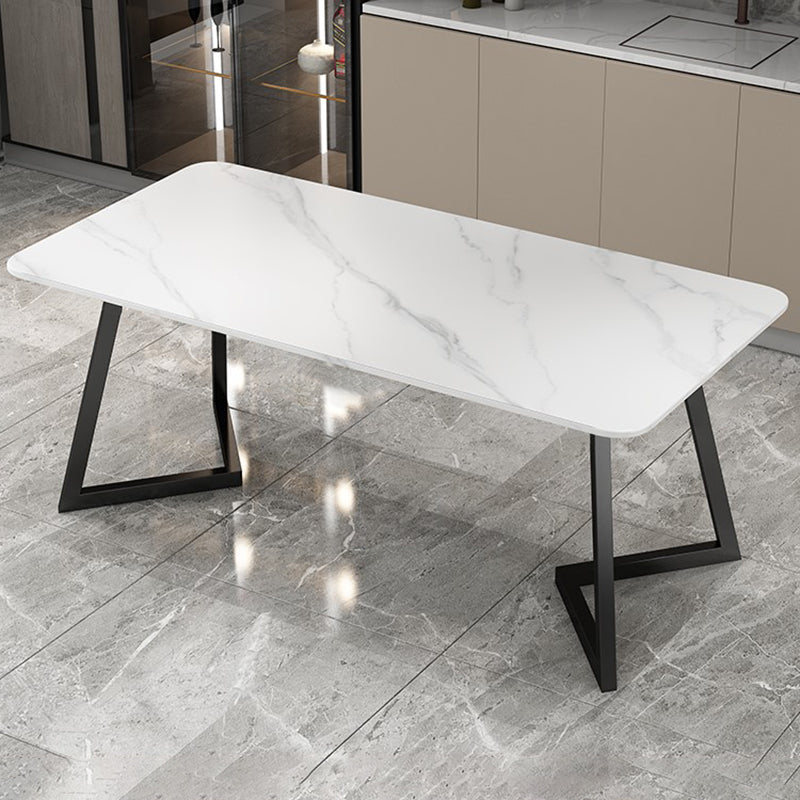 Modern Rectangle Dining Table Set 1/2/5/7 Pieces Dinette Set with White Sintered Stone Top