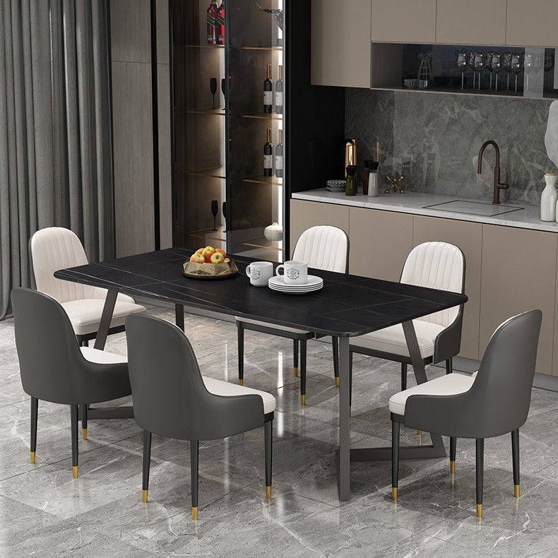 Modern Rectangle Dining Table Set 1/2/5/7 Pieces Dinette Set with White Sintered Stone Top