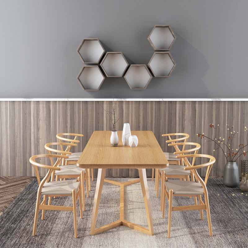 Solid Wood Top Dining Table Rectangle Table with Trestle Base