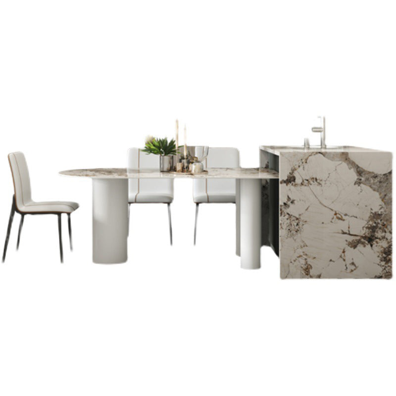 Stone Top Dining Table Traditional Luxury Dining Table with 3 Legs Base in White