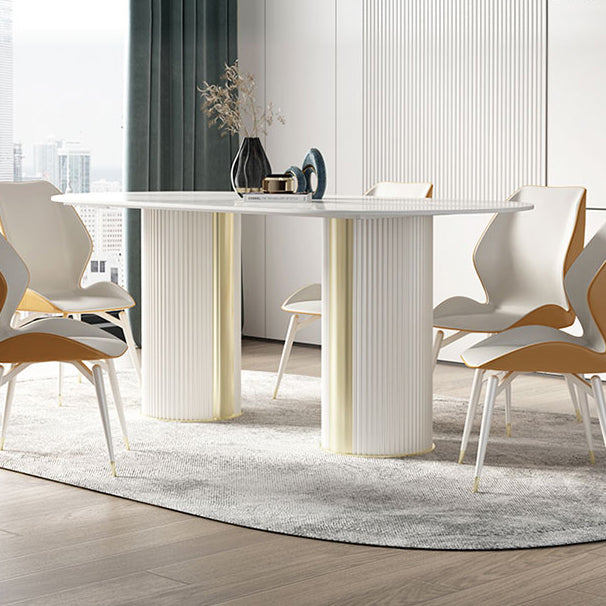 Oval Double Pedestal Furniture Luxury Style Stone Dining Room Collection