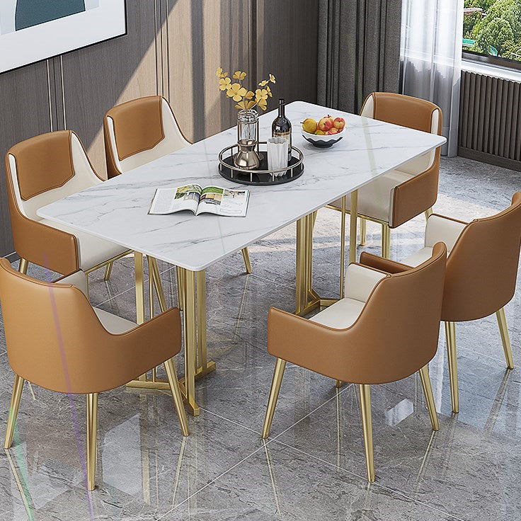 Sintered Stone Dining Table Traditional Luxury Home Use Table with Gold Frame