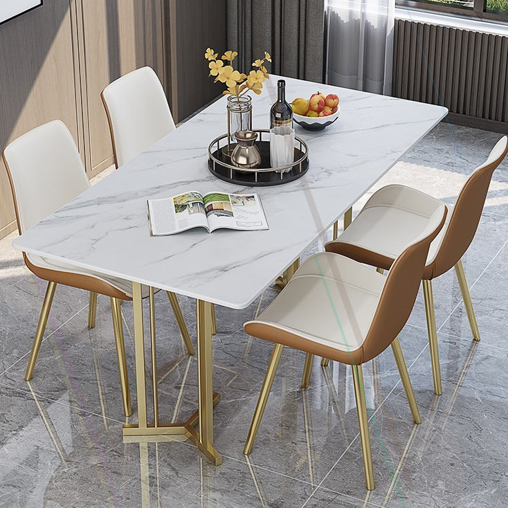 Sintered Stone Dining Table Traditional Luxury Home Use Table with Gold Frame