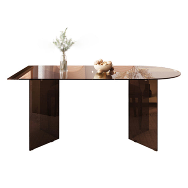 Simplicity Free Form Table Toughened Glass Double Pedestal Dining Room Table