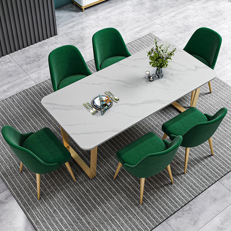 Glam Style Stone Top Table for Restaurant Rectangle Table with Gold Pedestal