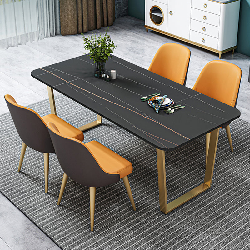 Glam Style Stone Top Table for Restaurant Rectangle Table with Gold Pedestal