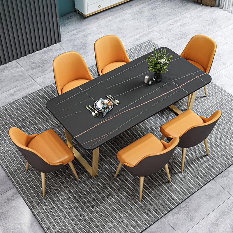 Glam Style Stone Top Table for Restaurant Rectangle Table with Gold Pedestal