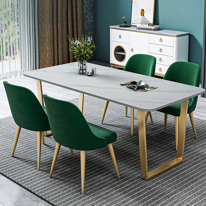 Glam Style Stone Top Table for Restaurant Rectangle Table with Gold Pedestal