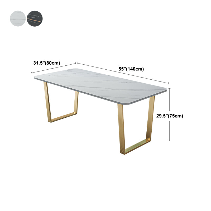 Glam Style Stone Top Table for Restaurant Rectangle Table with Gold Pedestal