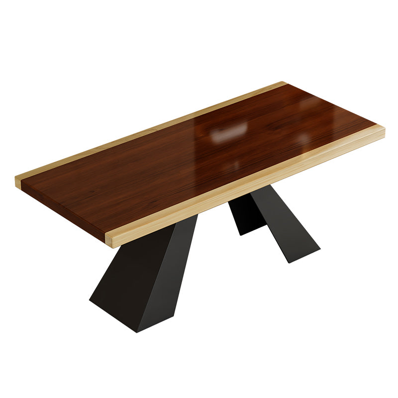 Modern Style Dining Table Solid Wood Rectangle Table with Black Base
