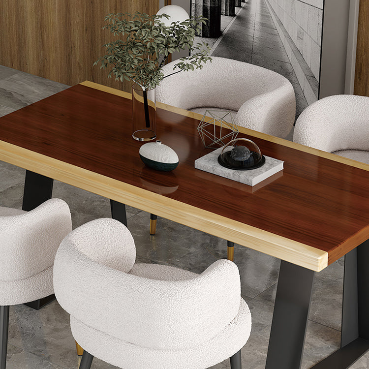 Modern Style Dining Table Solid Wood Rectangle Table with Black Base