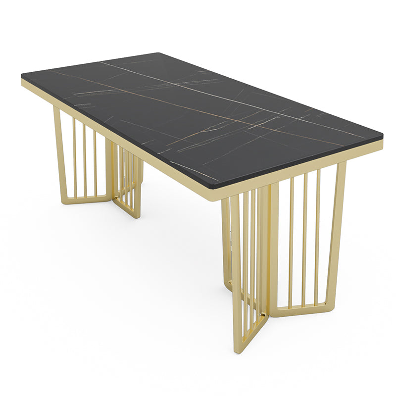 Glam Style Rectangle Stone Table for Restaurant Gold Pedestal Table