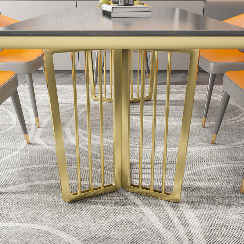 Glam Style Rectangle Stone Table for Restaurant Gold Pedestal Table
