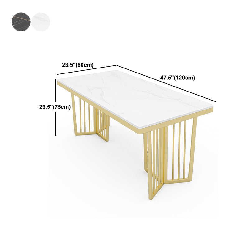 Glam Style Rectangle Stone Table for Restaurant Gold Pedestal Table