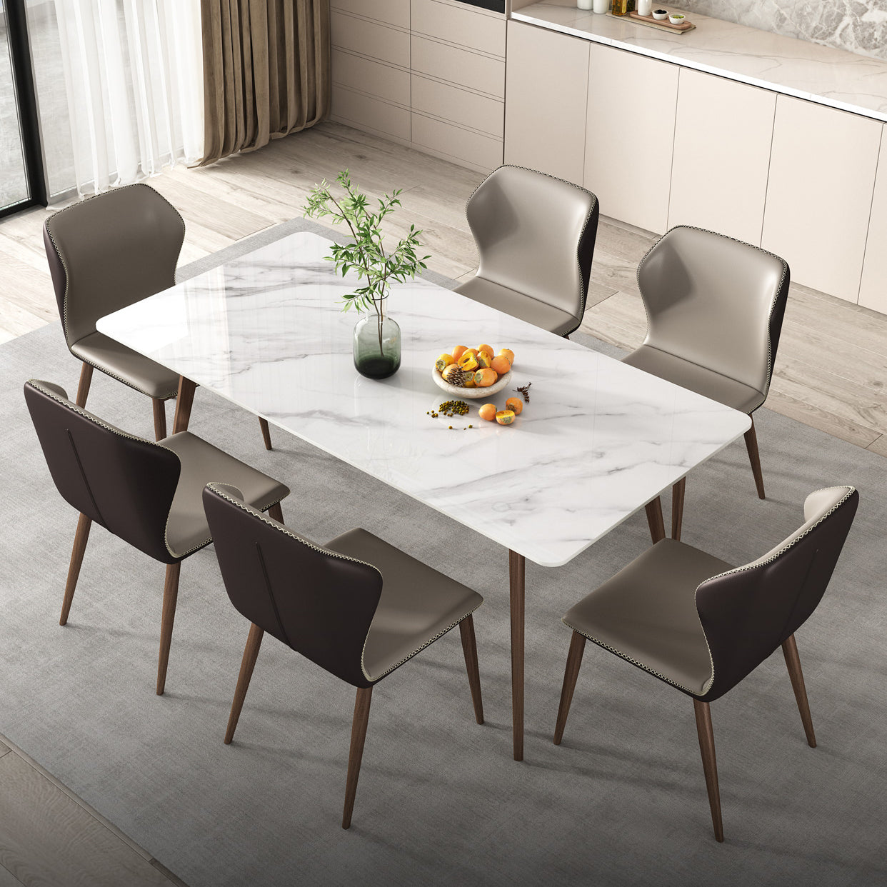 Rectangle Sintered Stone Dining Table Modern Style Dining Room Table