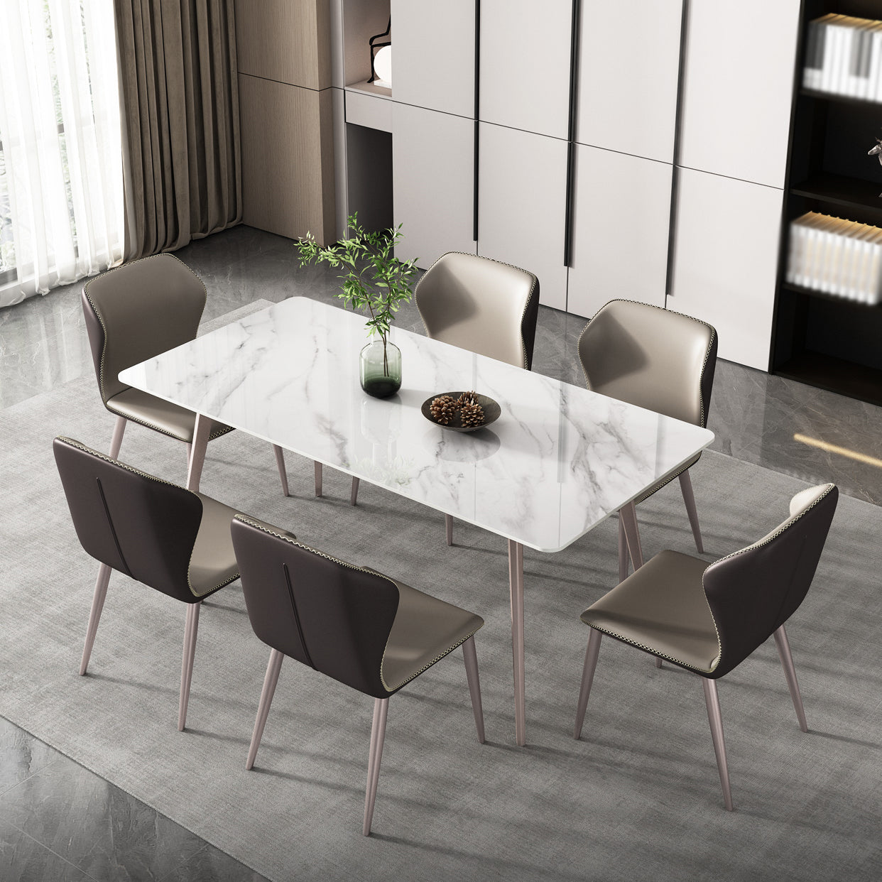 Rectangle 4 Legs Dining Table Modern Sintered Stone Dining Room Table