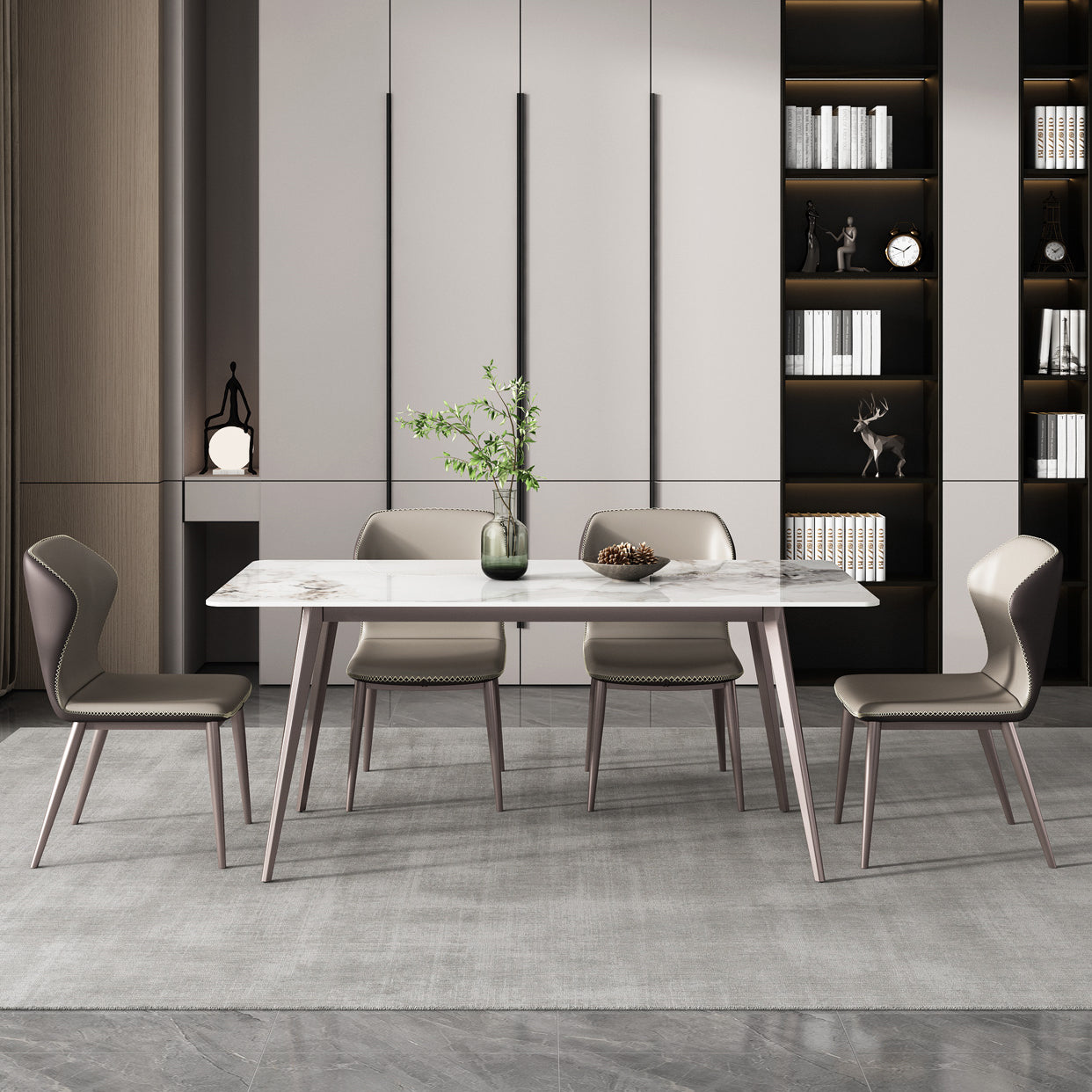 Rectangle 4 Legs Dining Table Modern Sintered Stone Dining Room Table