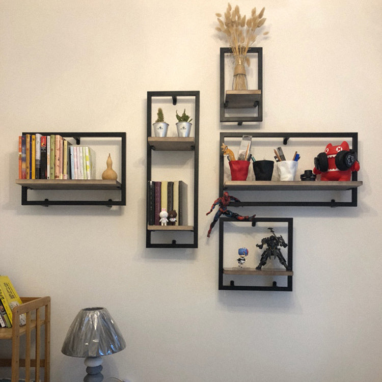 Wall Mounted Shelf Bookcase Industrial Metal and Wooden Bookshelf