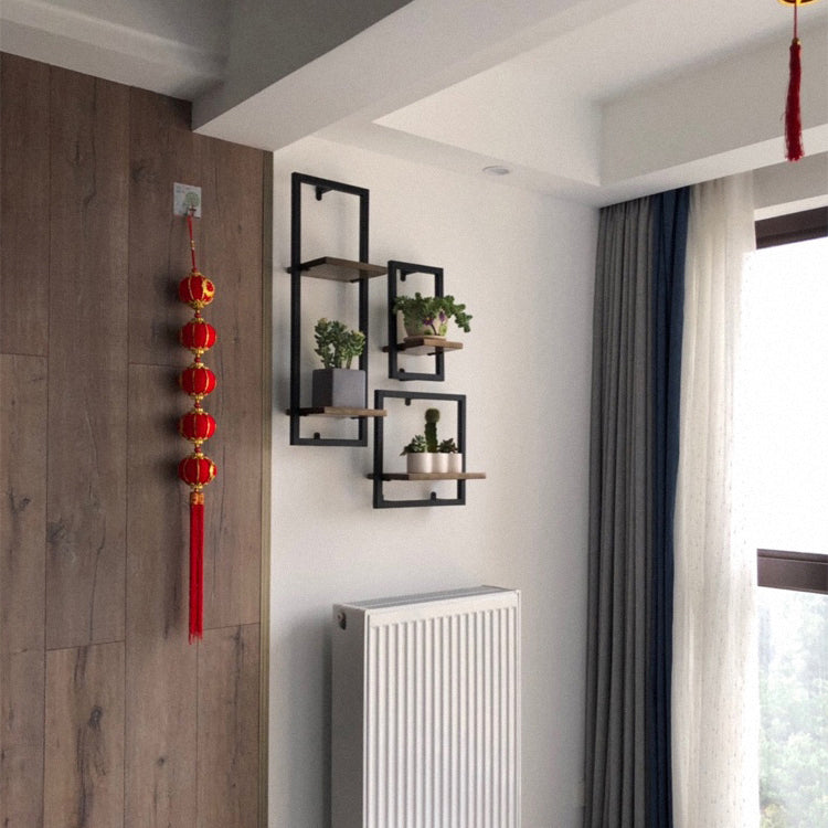 Wall Mounted Shelf Bookcase Industrial Metal and Wooden Bookshelf