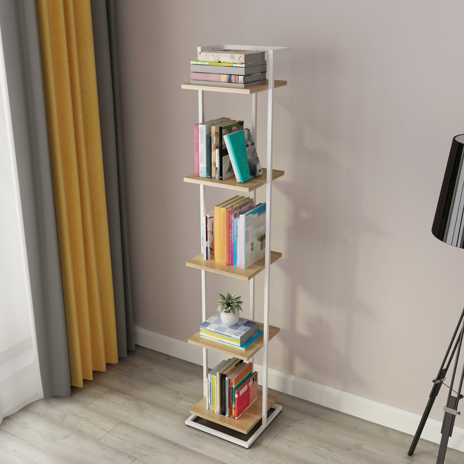 Open Back Modern Style Bookshelf Wood Bookcase for Home Office