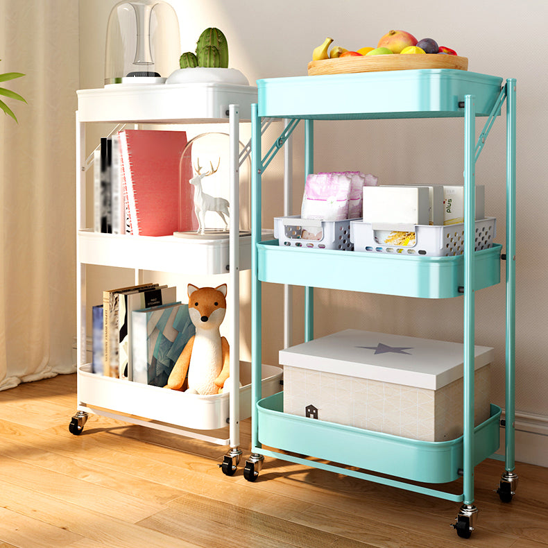 Contemporary Metal Etagere Bookshelf Stackable Open Bookcase with Caster Wheels