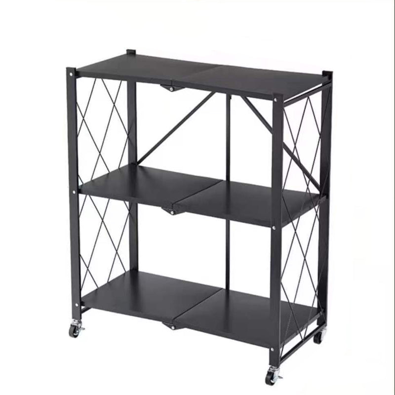 Contemporary Metal Etagere Bookshelf Stackable Open Bookcase with Caster Wheels