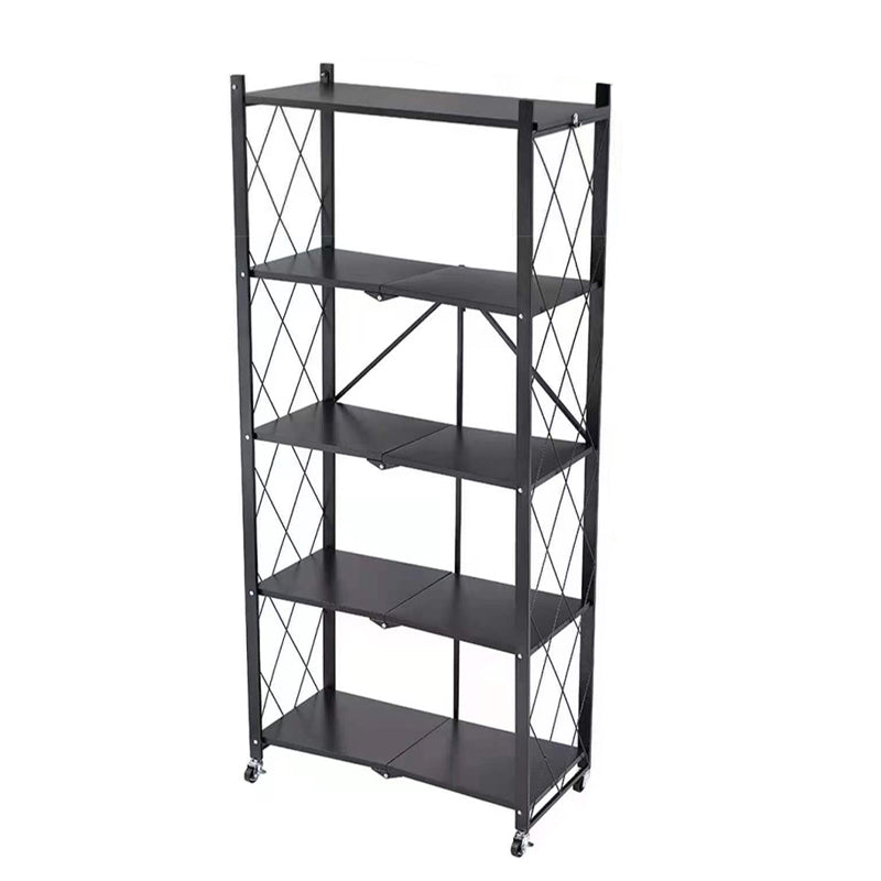 Contemporary Metal Etagere Bookshelf Stackable Open Bookcase with Caster Wheels