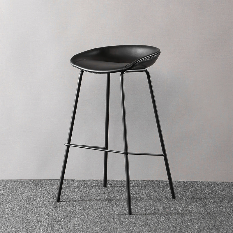 Industrial Style Leather Counter Stool Bucket Stools with Metal Base for Home