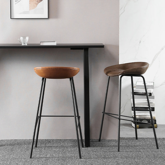 Industrial Style Leather Counter Stool Bucket Stools with Metal Base for Home