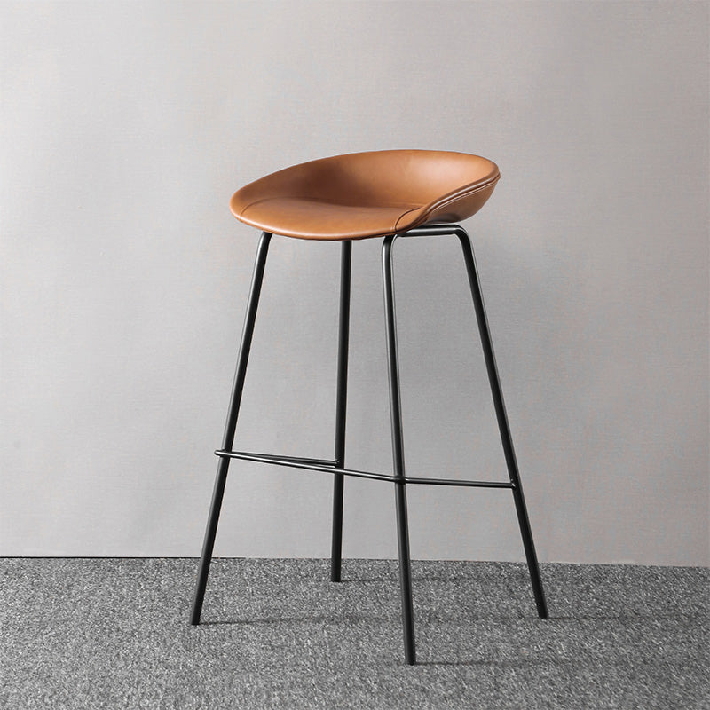 Industrial Style Leather Counter Stool Bucket Stools with Metal Base for Home