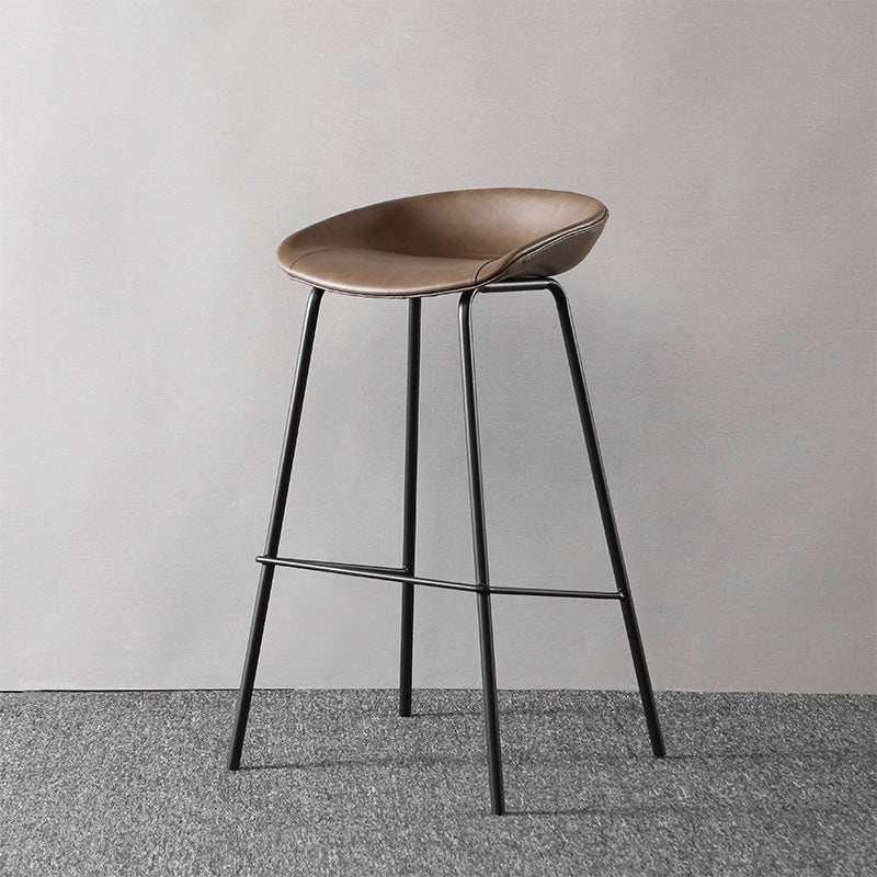 Industrial Style Leather Counter Stool Bucket Stools with Metal Base for Home