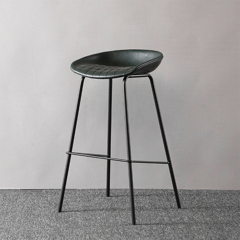 Industrial Style Leather Counter Stool Bucket Stools with Metal Base for Home
