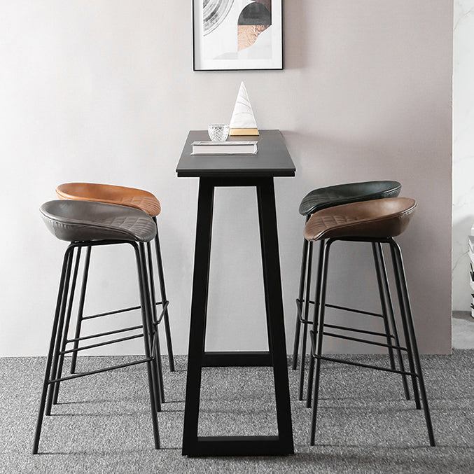 Industrial Style Leather Counter Stool Bucket Stools with Metal Base for Home