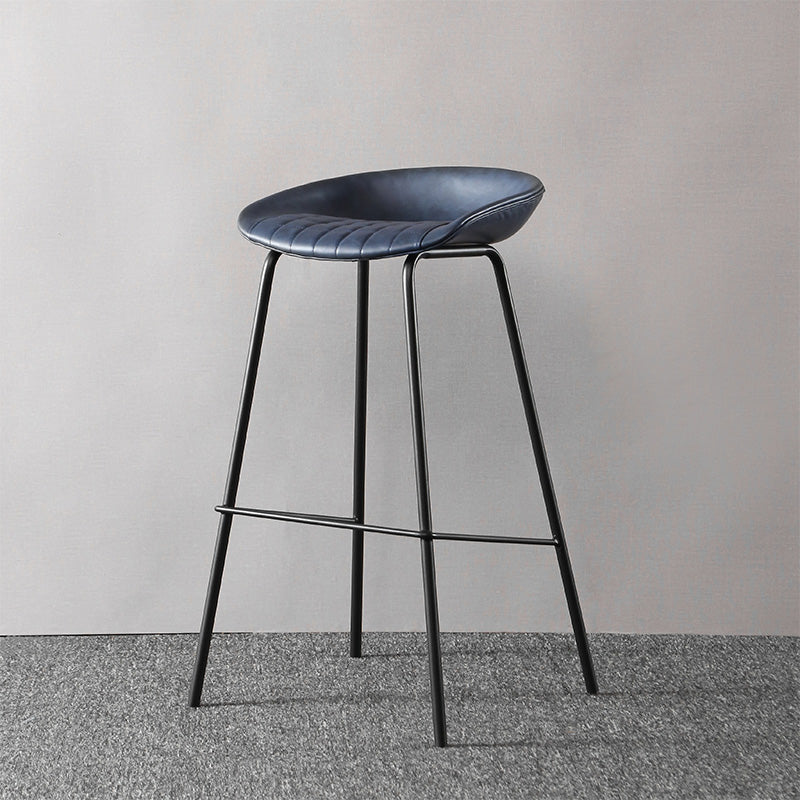 Industrial Style Leather Counter Stool Bucket Stools with Metal Base for Home