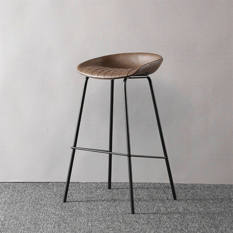 Industrial Style Leather Counter Stool Bucket Stools with Metal Base for Home