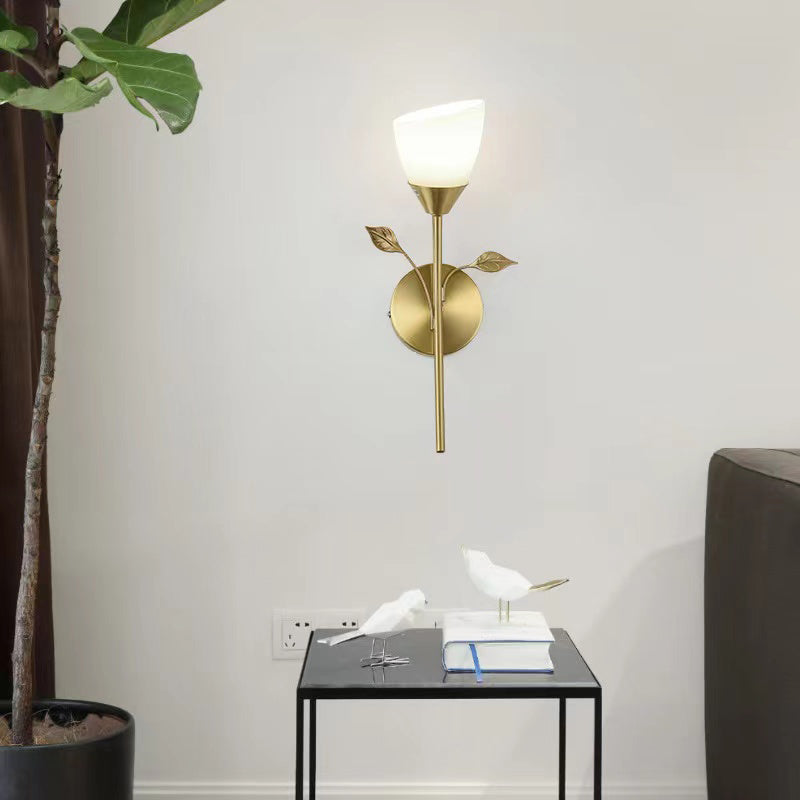 Modern Minimalist Wall Mounted Lamp Glass Wall Lamp in Brass for Living Room
