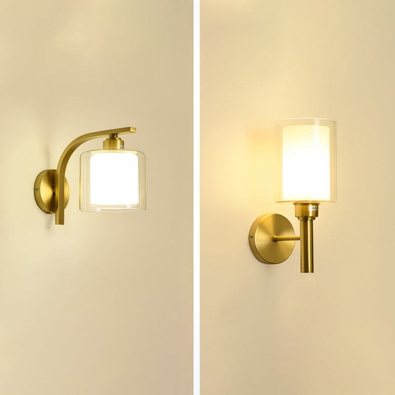 Modern Minimalist Wall Mounted Lamp Glass Wall Lamp in Brass for Living Room