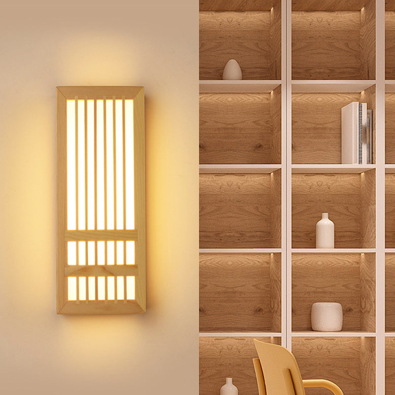Wooden Wall Mount Light Modern Wall Sconce Lamp with Plastic Shade for Living Room