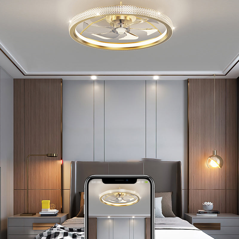 Modern Style Ceiling Fan Lamp Metal Ceiling Fan Lighting in Golden for Bedroom