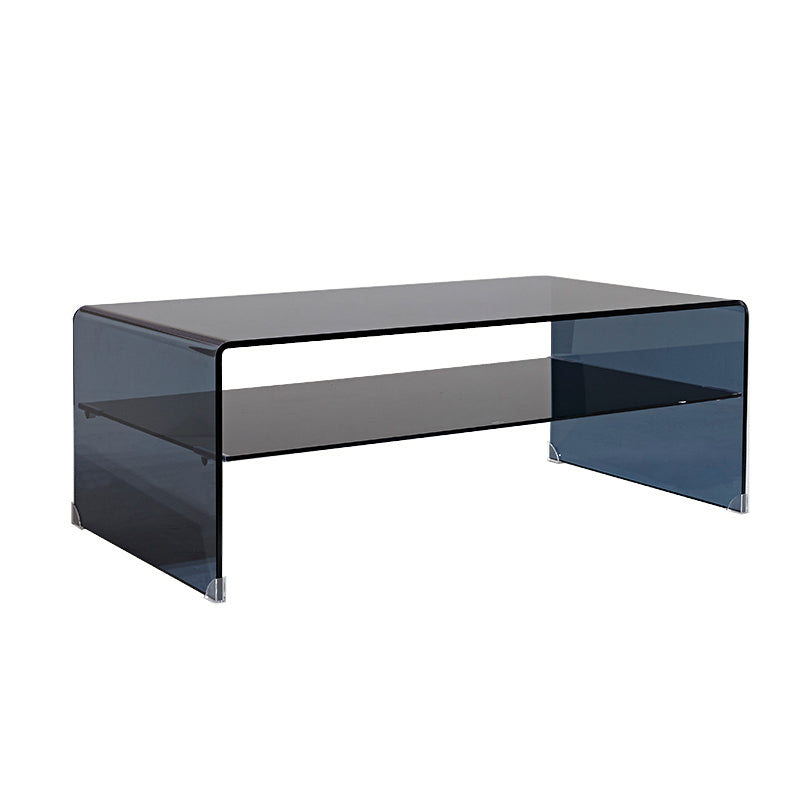 15.7"H Modern Sled Base White/black Glass Square Coffee Table with Shelf