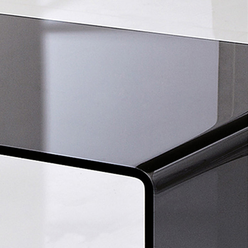 15.7"H Modern Sled Base White/black Glass Square Coffee Table with Shelf