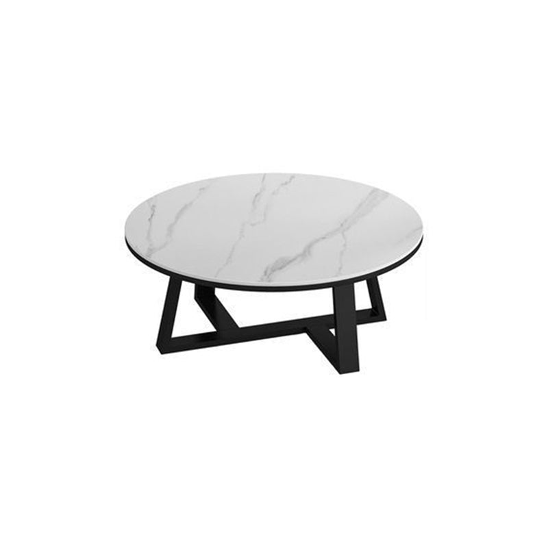 Modern Style Grey/black/white Slate Top Black Metal Base Round Coffee Table