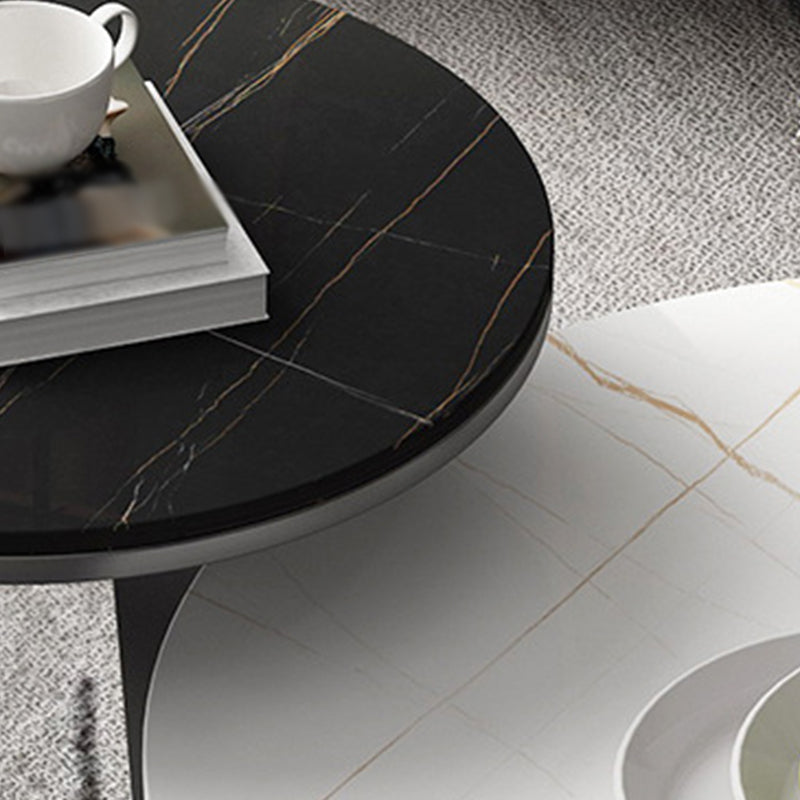 Modern Style Grey/black/white Slate Top Black Metal Base Round Coffee Table