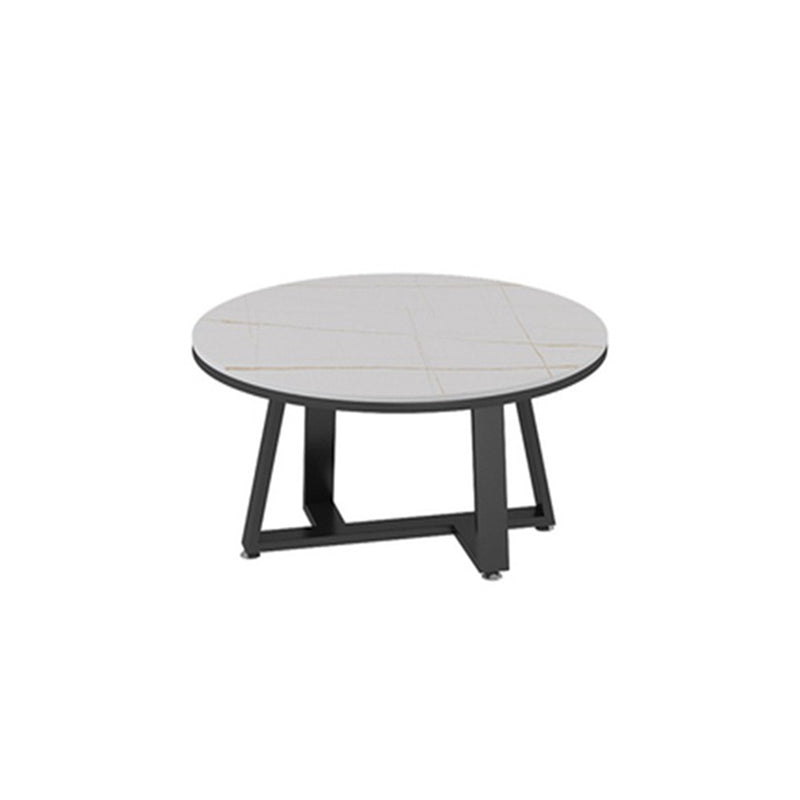 Modern Style Grey/black/white Slate Top Black Metal Base Round Coffee Table