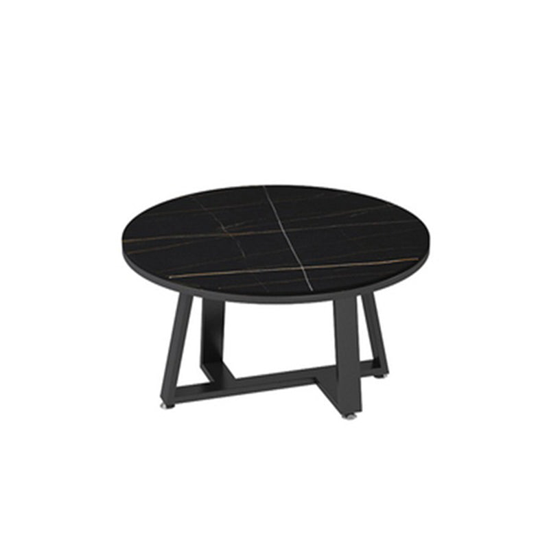Modern Style Grey/black/white Slate Top Black Metal Base Round Coffee Table
