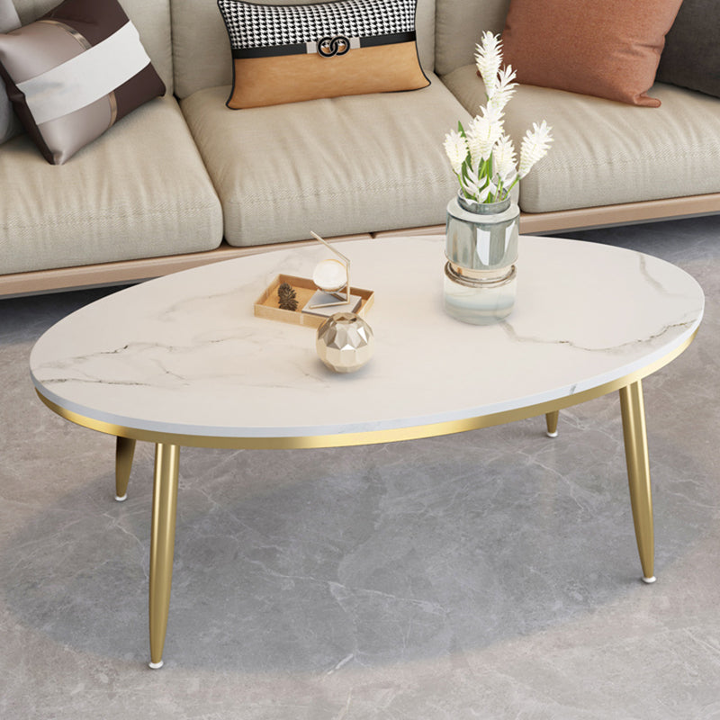 4 Legs Oval Cocktail Table Stone Top 1 Single Coffee Table with Gold/Black Legs