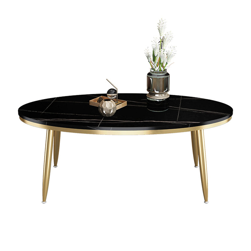 4 Legs Oval Cocktail Table Stone Top 1 Single Coffee Table with Gold/Black Legs