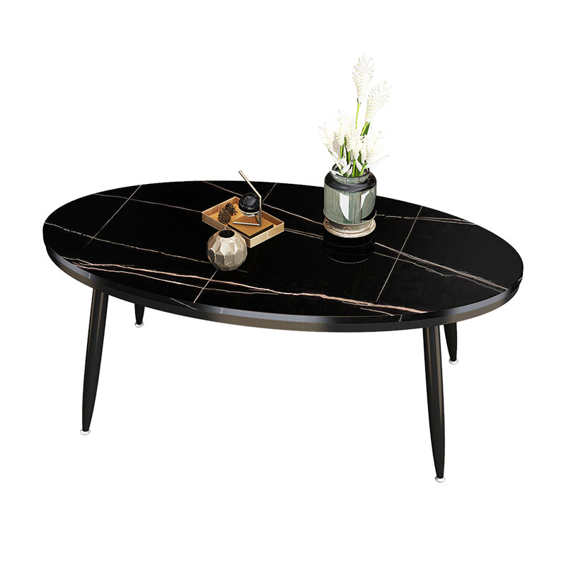 4 Legs Oval Cocktail Table Stone Top 1 Single Coffee Table with Gold/Black Legs