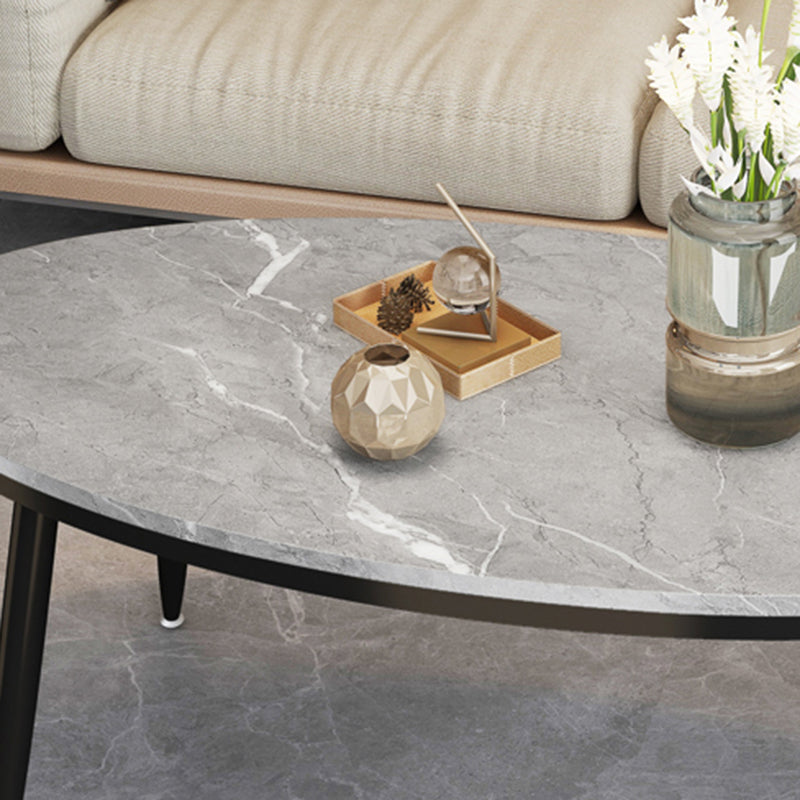 4 Legs Oval Cocktail Table Stone Top 1 Single Coffee Table with Gold/Black Legs