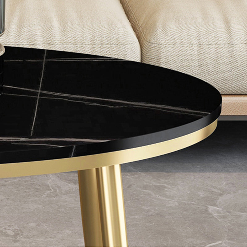 4 Legs Oval Cocktail Table Stone Top 1 Single Coffee Table with Gold/Black Legs